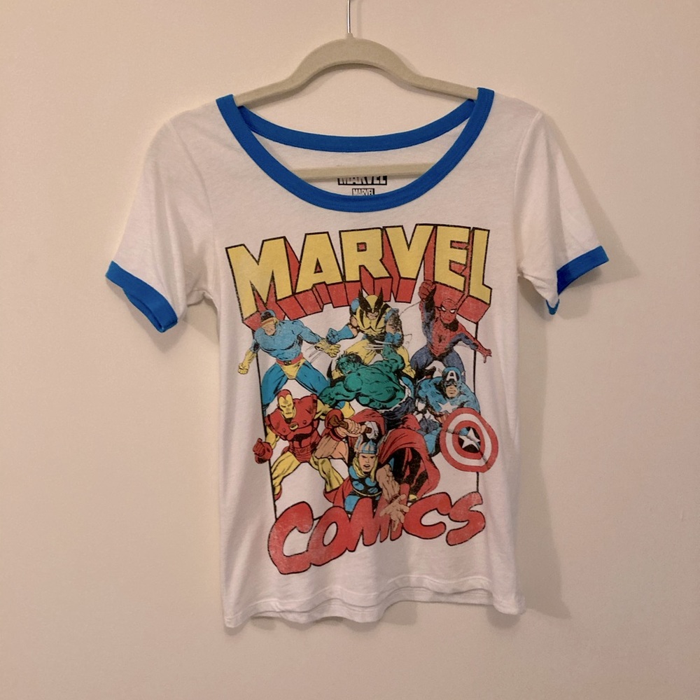 Vintage Marvel Comic Ringer Tee Faded Retro Comic Tee XS Hulk Spider-Man Thor